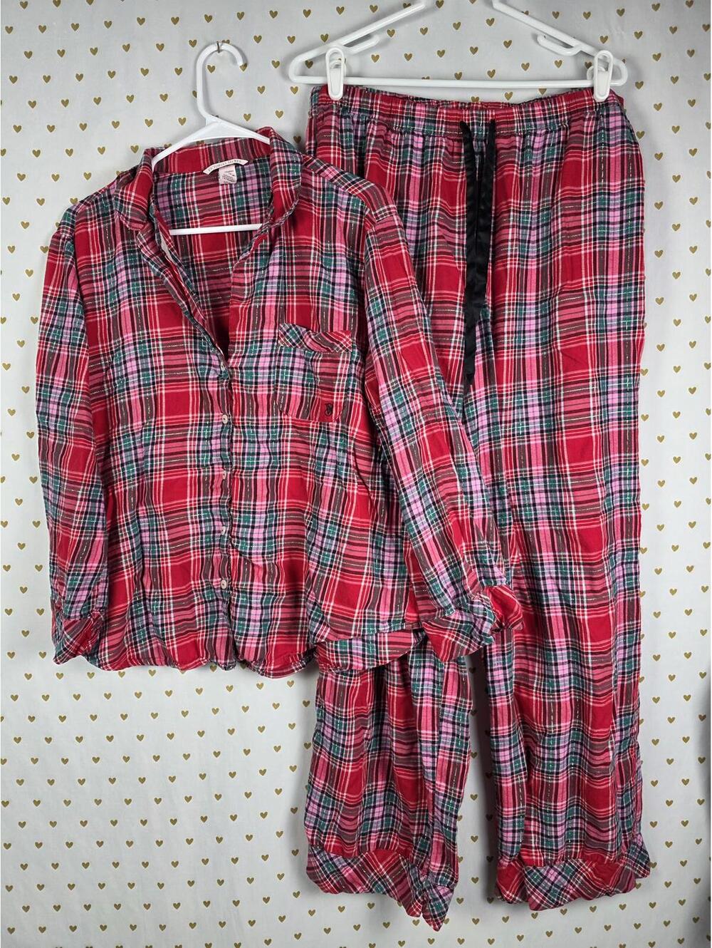 Victorias Secret LARGE Plaid Sleep Set Button Down Shirt & Pants